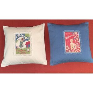 Set Of 2 Pottery Aloha Barn Throw Pillows 12"x12" Down Feathers Cotton Cases